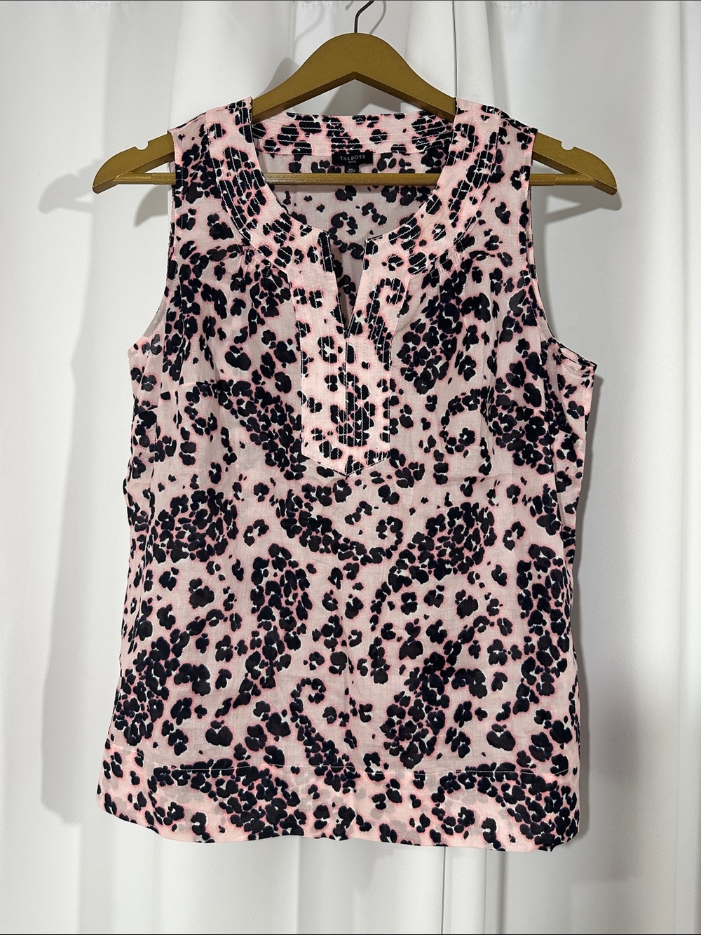 Talbots Pink Leopard Paisley Print Sleeveless Top Petite Medium Cotton